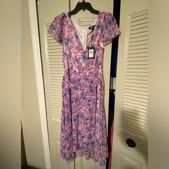 DKNY Floral Print Faux Wrap Midi - Picture 3 of 4